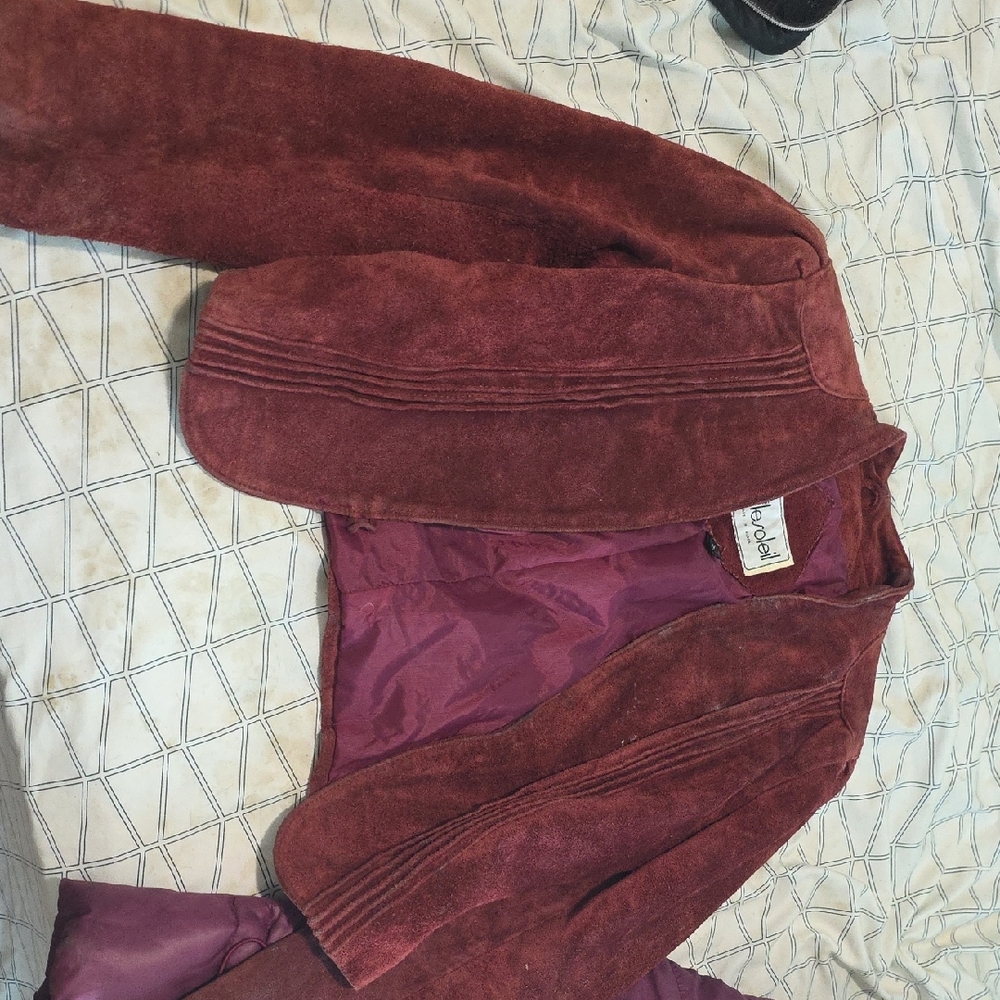 Women's Suede Leather Jacket in Burgundy